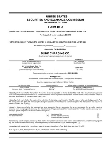 Miniature Blink Charging
 10-Q Rapport trimestriel 2019 
