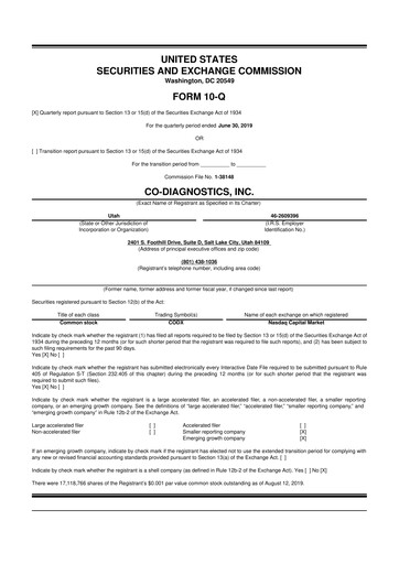 Thumbnail Co-Diagnostics
 10-Q Quarterly Report FY2019 