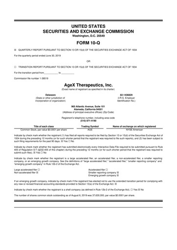 Miniature Serina Therapeutics 10-Q Rapport trimestriel 2019 