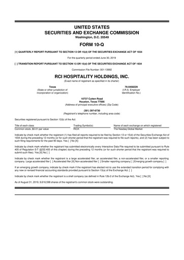 Thumbnail RCI Hospitality Holdings 10-Q Quarterly Report FY2019 