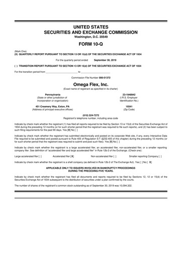 Thumbnail Omega Flex 10-Q Quarterly Report FY2019 