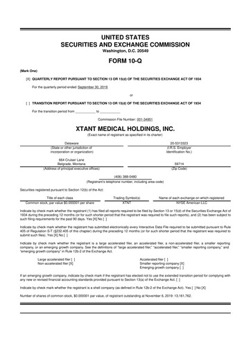 Thumbnail Xtant Medical 10-Q Quarterly Report FY2019 