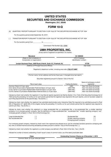 Thumbnail UMH Properties 10-Q Quarterly Report FY2019 