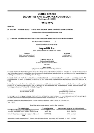 Thumbnail InspireMD 10-Q Quarterly Report FY2019 