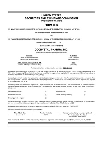 Thumbnail Cocrystal Pharma
 10-Q Quarterly Report FY2019 