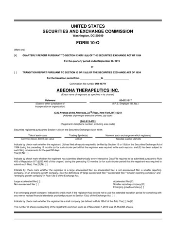 Thumbnail Abeona Therapeutics
 10-Q Quarterly Report FY2019 