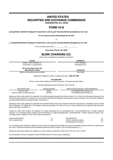 Miniature Blink Charging
 10-Q Rapport trimestriel 2019 