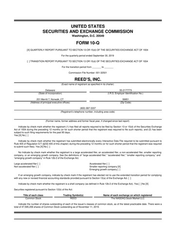 Thumbnail Reed's, Inc. 10-Q Quarterly Report FY2019 