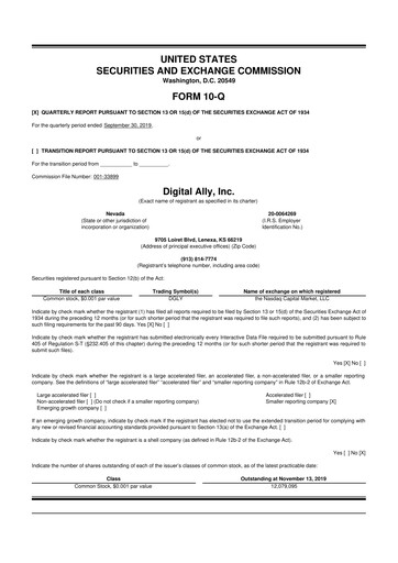 Thumbnail Digital Ally 10-Q Quarterly Report FY2019 