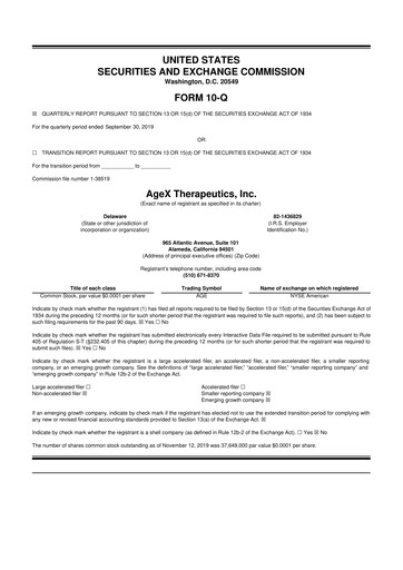 Miniature Serina Therapeutics 10-Q Rapport trimestriel 2019 