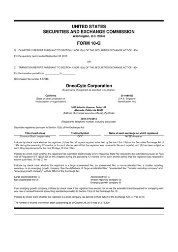 Thumbnail OncoCyte
 10-Q Quarterly Report FY2019 