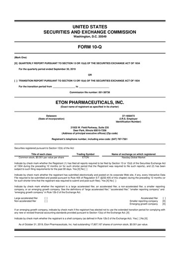 Vorschaubild Eton Pharmaceuticals 10-Q Quartalsbericht 2019 