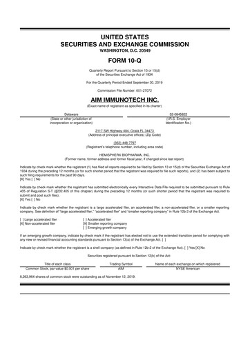 Thumbnail AIM ImmunoTech
 10-Q Quarterly Report FY2019 