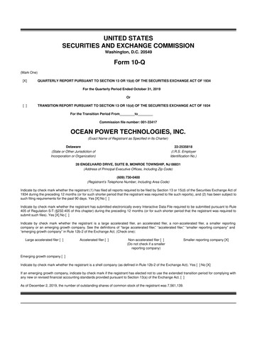 Thumbnail Ocean Power Technologies
 10-Q Quarterly Report FY2020 