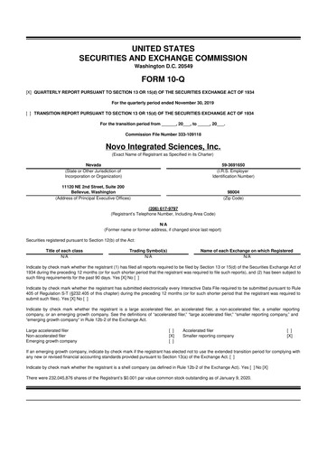 Thumbnail Novo Integrated Sciences 10-Q Quarterly Report FY2020 