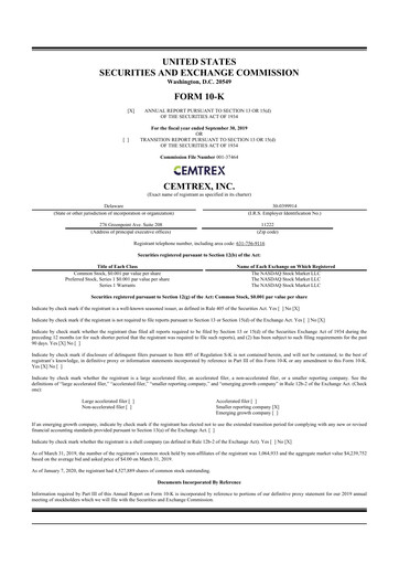 Miniature Cemtrex 10-K Rapport annuel 2019