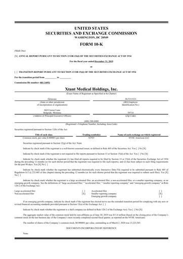 Thumbnail Xtant Medical 10-K Annual Report 2019