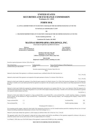 Thumbnail Matinas BioPharma 10-K Annual Report 2019
