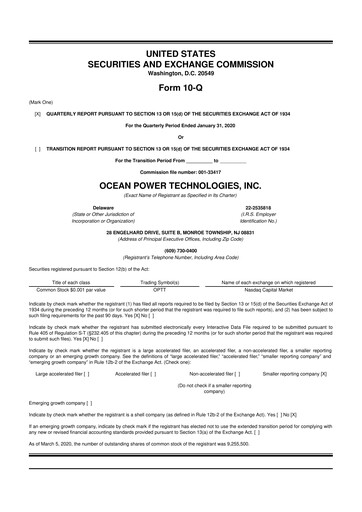 Thumbnail Ocean Power Technologies
 10-Q Quarterly Report FY2020 