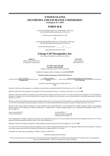 Thumbnail Lineage Cell Therapeutics
 10-K Annual Report 2019