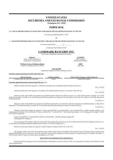 Thumbnail Landmark Bancorp 10-K Annual Report 2019