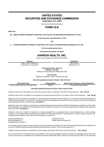 Miniature Harrow, Inc. 10-K Rapport annuel 2019