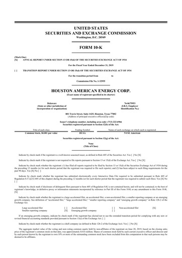 Miniature Houston American Energy 10-K Rapport annuel 2019