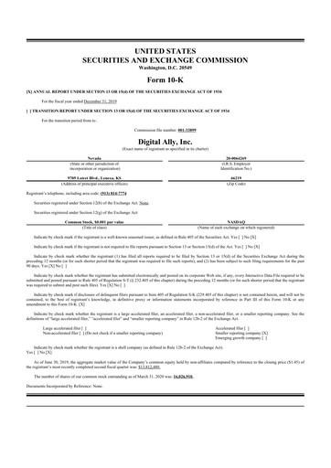 Thumbnail Digital Ally 10-K Annual Report 2019