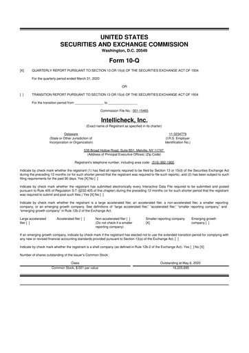 Miniature Intellicheck 10-Q Rapport trimestriel 2020 