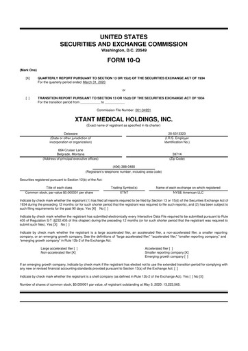 Thumbnail Xtant Medical 10-Q Quarterly Report FY2020 