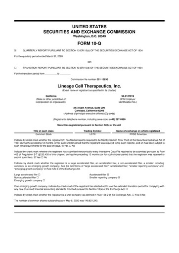 Thumbnail Lineage Cell Therapeutics
 10-Q Quarterly Report FY2020 