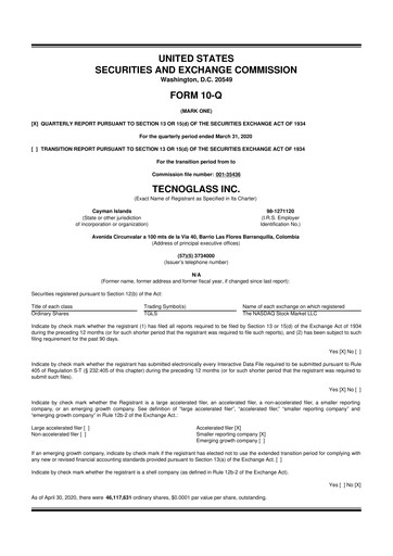 Miniature Tecnoglass 10-Q Rapport trimestriel 2020 