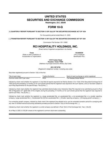 Thumbnail RCI Hospitality Holdings 10-Q Quarterly Report FY2020 