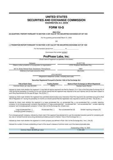 Vorschaubild ProPhase Labs 10-Q Quartalsbericht 2020 