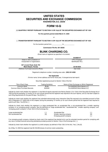 Miniature Blink Charging
 10-Q Rapport trimestriel 2020 