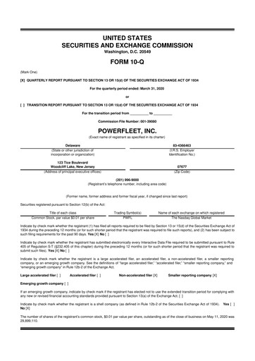 Thumbnail PowerFleet
 10-Q Quarterly Report FY2020 