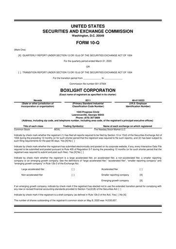 Miniature Boxlight
 10-Q Rapport trimestriel 2020 