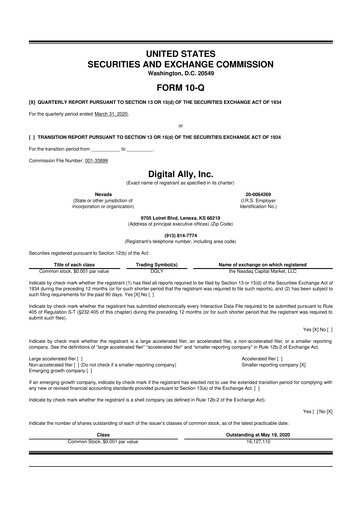 Thumbnail Digital Ally 10-Q Quarterly Report FY2020 