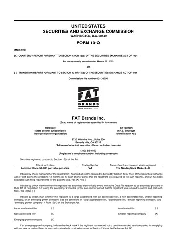 Miniature FAT Brands 10-Q Rapport trimestriel 2020 