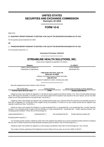 Thumbnail Streamline Health Solutions 10-Q Quarterly Report FY2020 