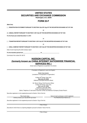Miniature Freight Technologies, Inc. 20-F Rapport annuel 2019