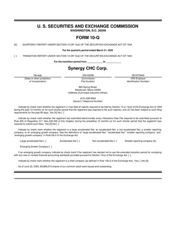 Thumbnail Synergy CHC 10-Q Quarterly Report FY2020 
