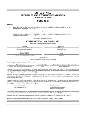 Thumbnail Xtant Medical 10-Q Quarterly Report FY2020 