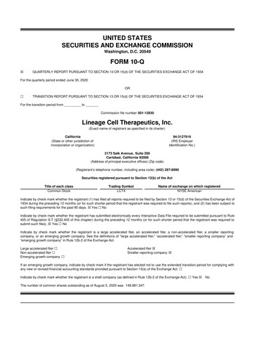 Thumbnail Lineage Cell Therapeutics
 10-Q Quarterly Report FY2020 