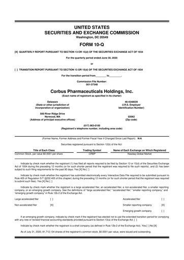 Thumbnail Corbus Pharmaceuticals
 10-Q Quarterly Report FY2020 