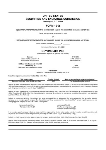 Thumbnail Beyond Air 10-Q Quarterly Report FY2021 