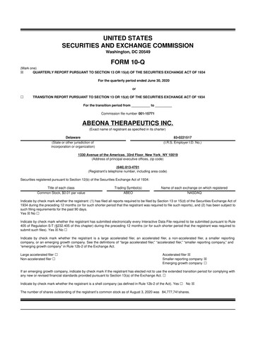 Thumbnail Abeona Therapeutics
 10-Q Quarterly Report FY2020 