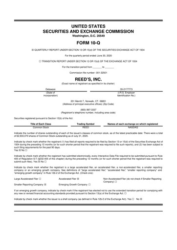 Thumbnail Reed's, Inc. 10-Q Quarterly Report FY2020 