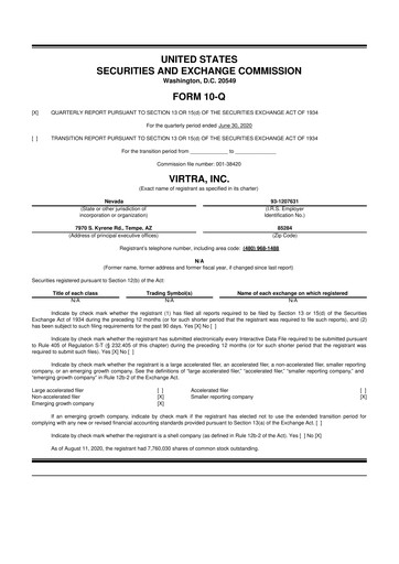 Miniature VirTra 10-Q Rapport trimestriel 2020 