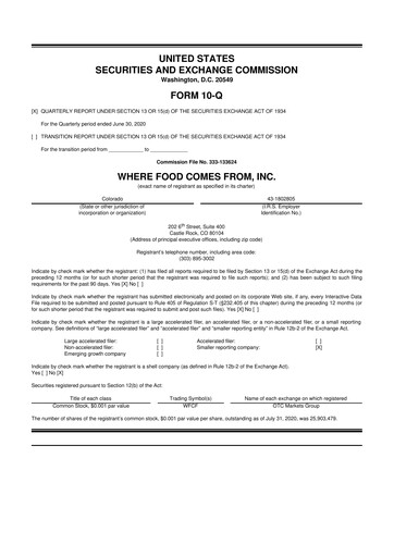 Vorschaubild Where Food Comes From 10-Q Quartalsbericht 2020 